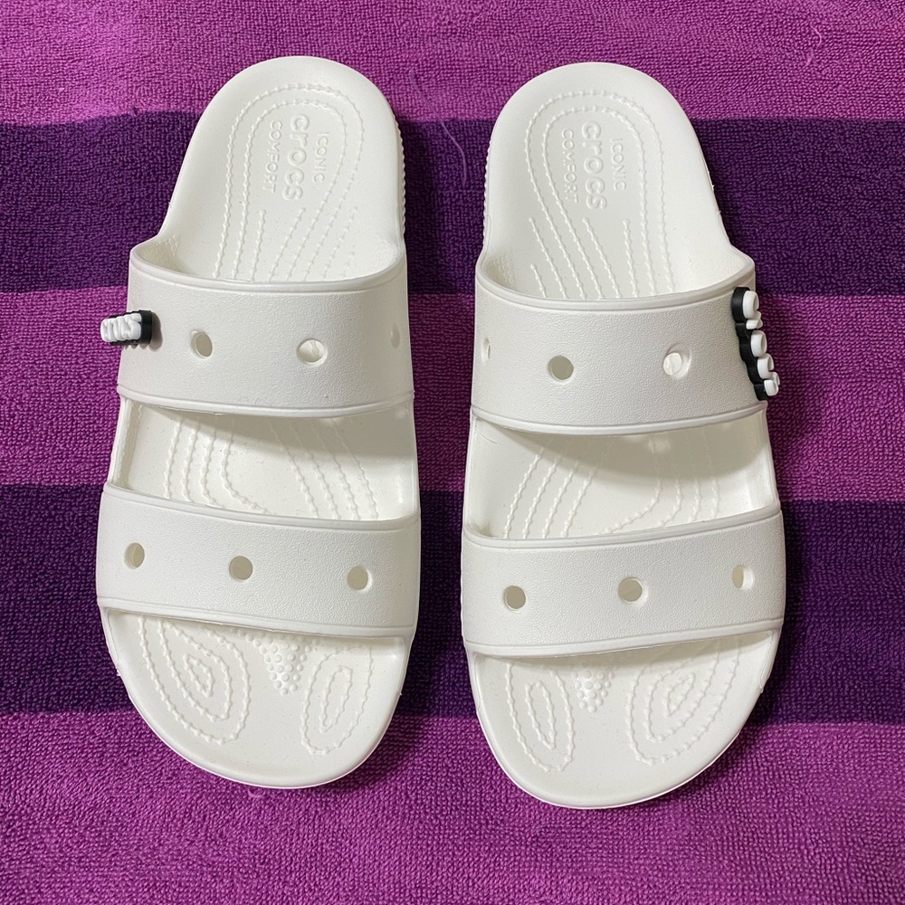 Crocs classic two strap slide sandal in white